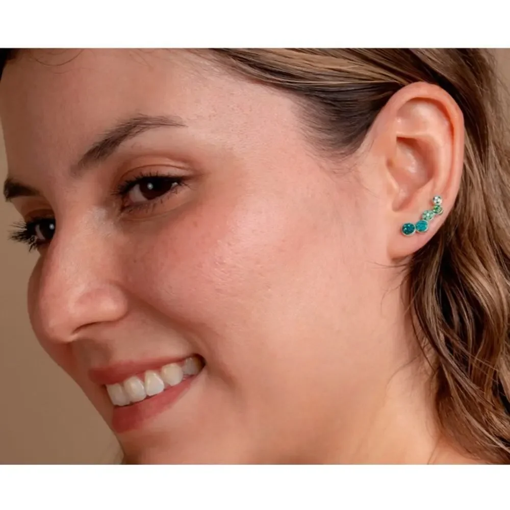 Mosaico Hand Made Sterling Silver Crystal & Glass Falling Circles Wire Earrings